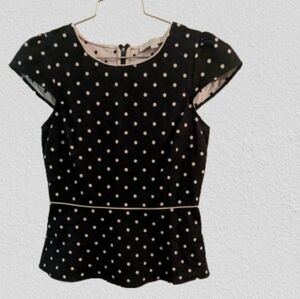 New LOFT Classic Black Peplum Blouse Polka Dots Size 0